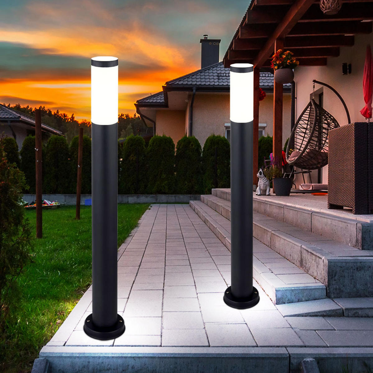LED STEHLEUCHTE Edelstahl Anthrazit 2er Set - Anthrazit, Metall (12.7/12.7/80cm)