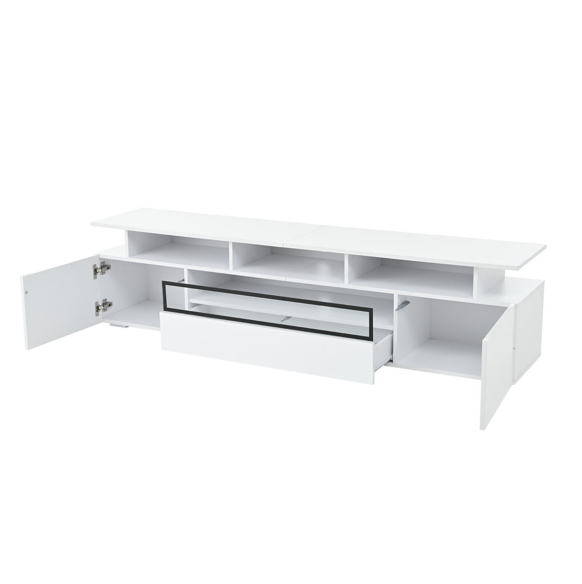 TV-LOWBOARD 180/38/45 cm mit LED-Beleuchtung, 2 Türen, 1 Schublade und Hochglanzfront, Weiß - Weiß, Holzwerkstoff (180/45/38cm) - Redom