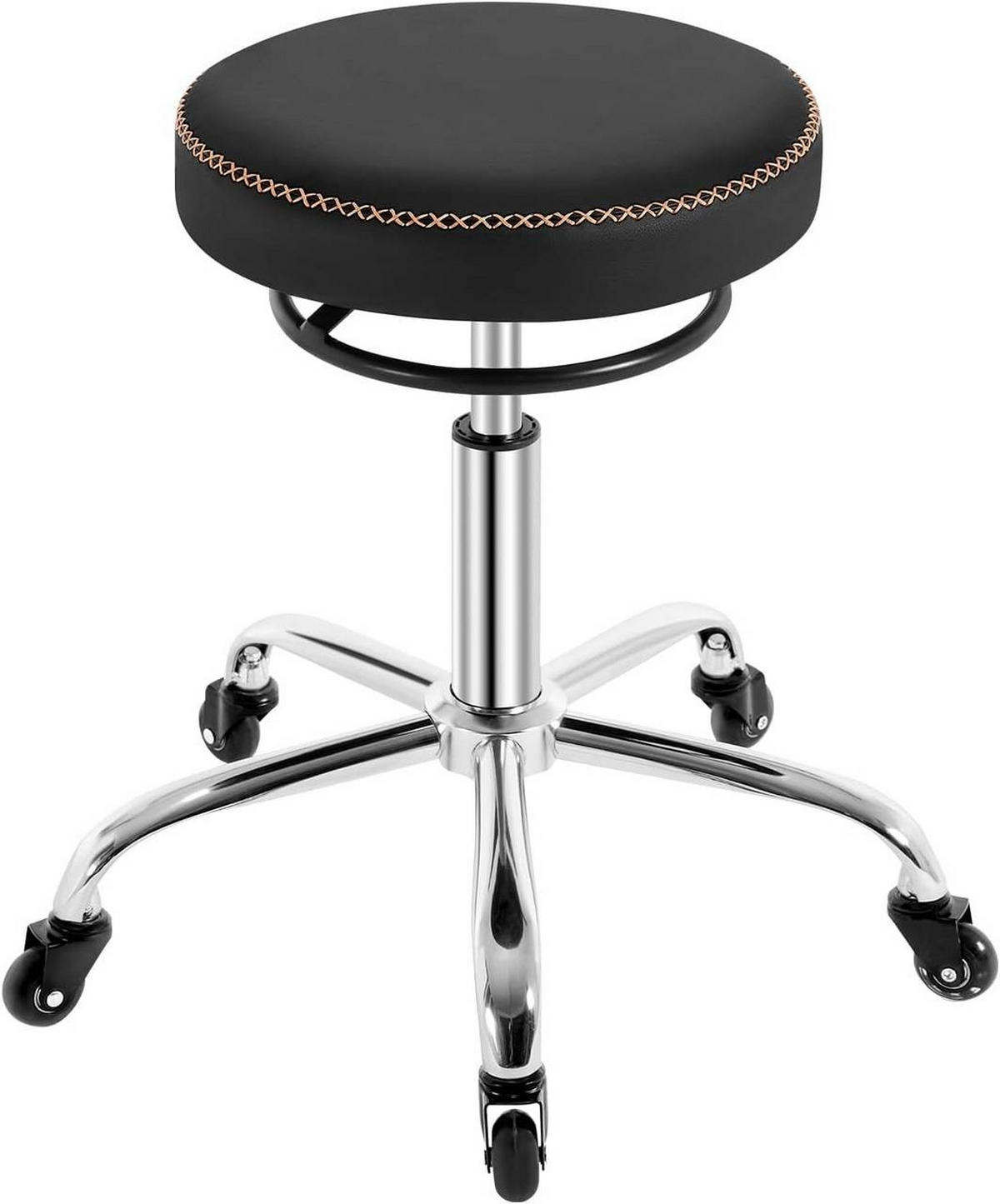 BÜROHOCKER 360° drehbar, rund, Kunstleder, Schwarz - Schwarz, Kunststoff/Textil (49/46/49cm) - Woltu