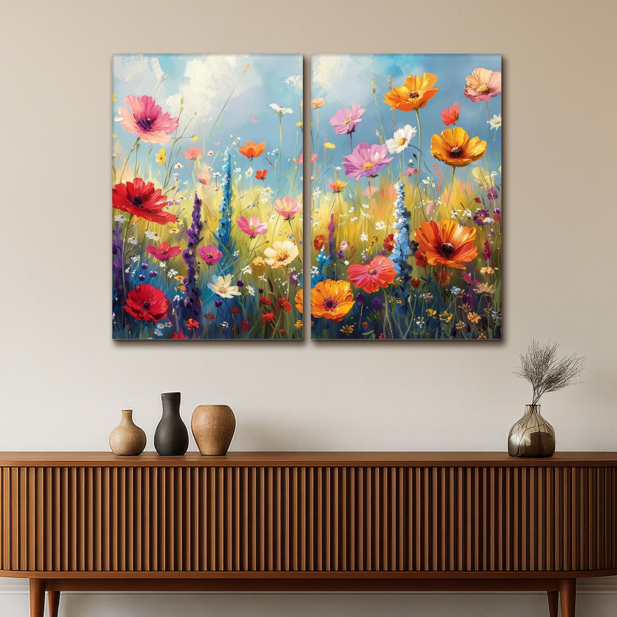 LEINWANDBILD 2er Set Blumen - Frühling - Farbenfroh - Sommerlich 120x90 cm - Orange, Textil (120/90cm) - MuchoWow