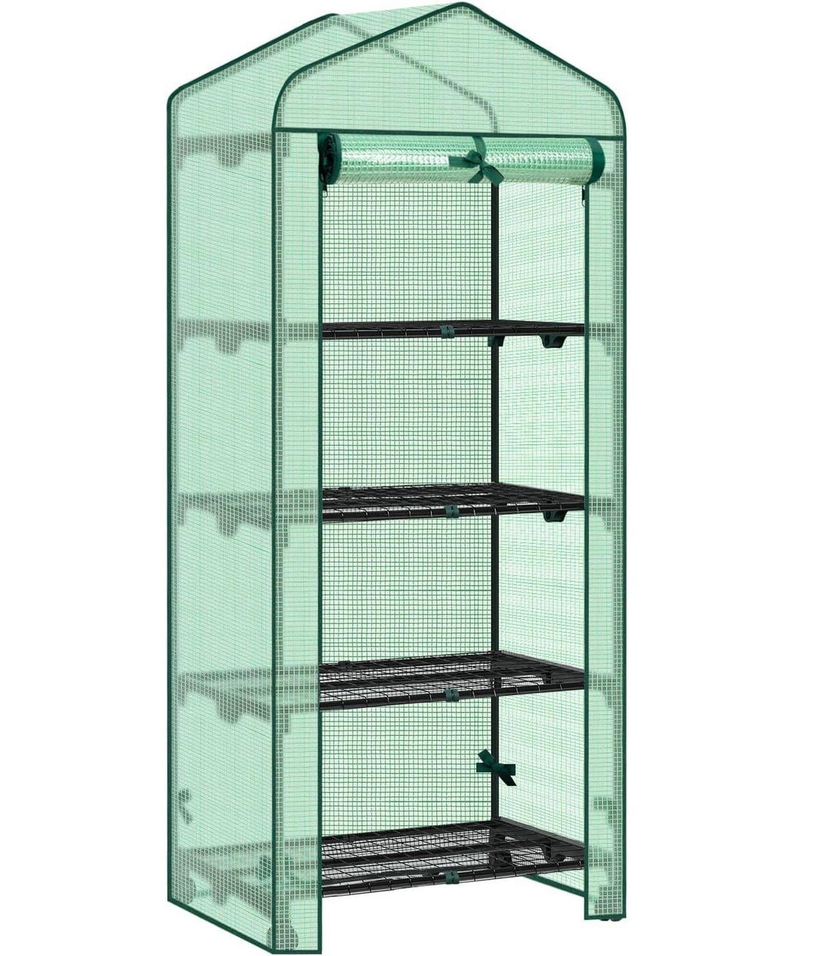 GEWÄCHSHAUS mit Rollen, Foliengewächshaus mit 4 Regalen - Grün, Textil/Metall (70/162/50cm) - Woltu