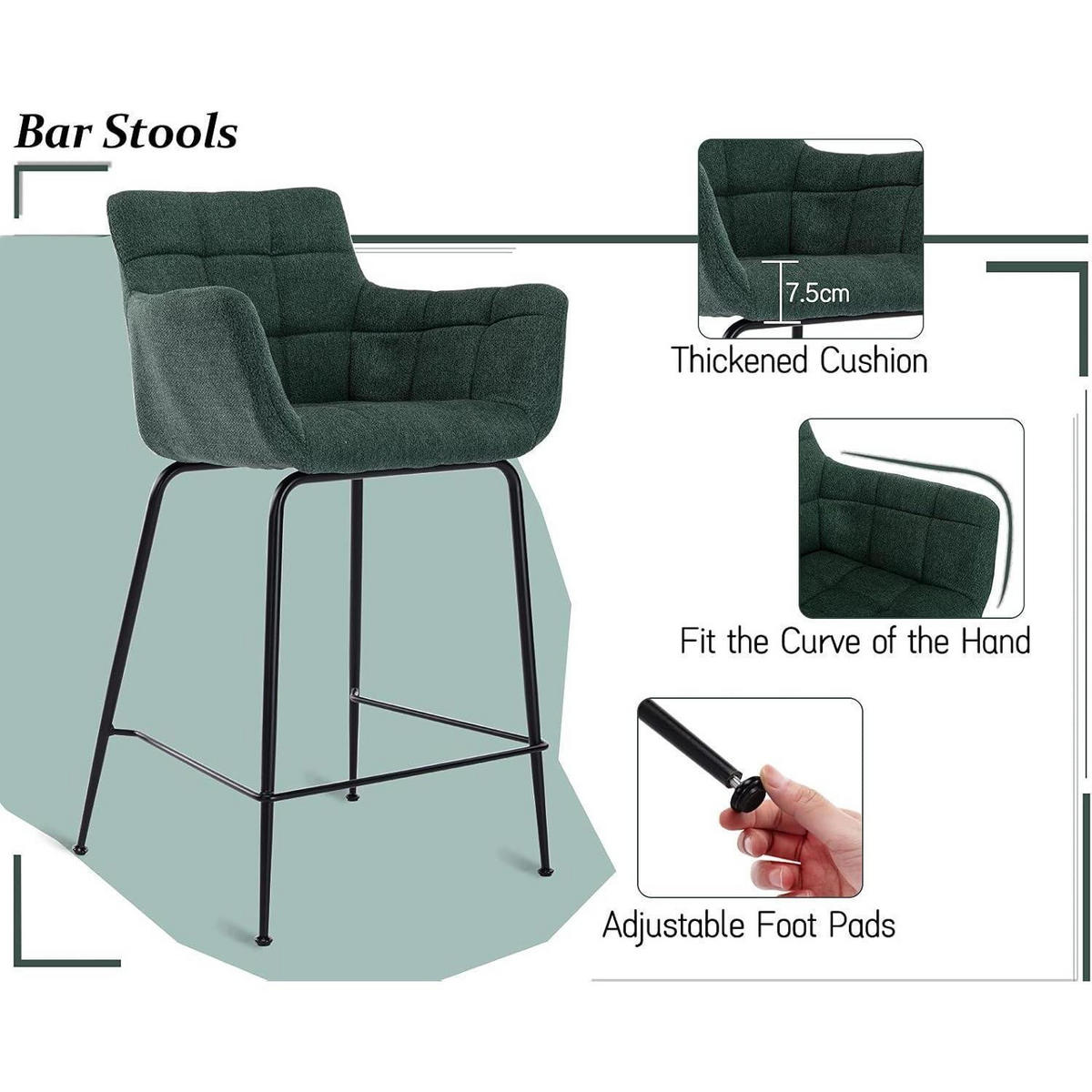 BARHOCKER 4er Set Grün Frottee mit Metallfüßen - Grün, Textil (50/93.5/55cm)