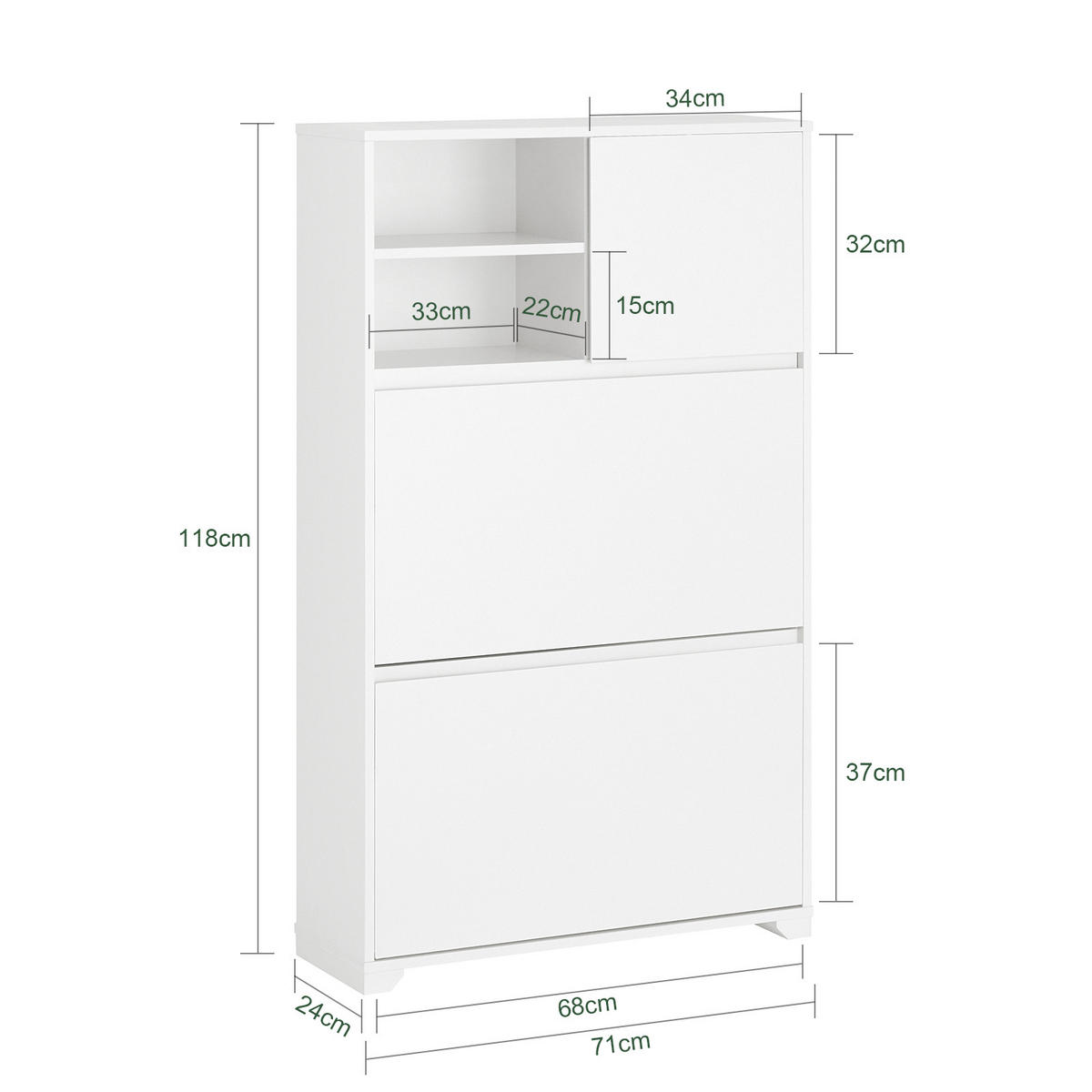 SCHUHSCHRANK Weiß - Weiß, Holzwerkstoff (71/118/24cm) - SoBuy