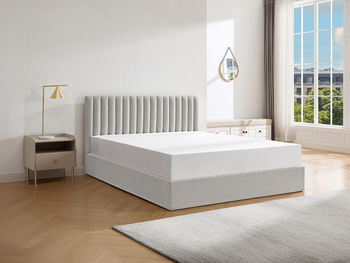 BETT mit Bettkasten - 2 Personen - Stoff - Hellgrau - - Hellgrau, Textil (180/200cm) - Vente-Unique