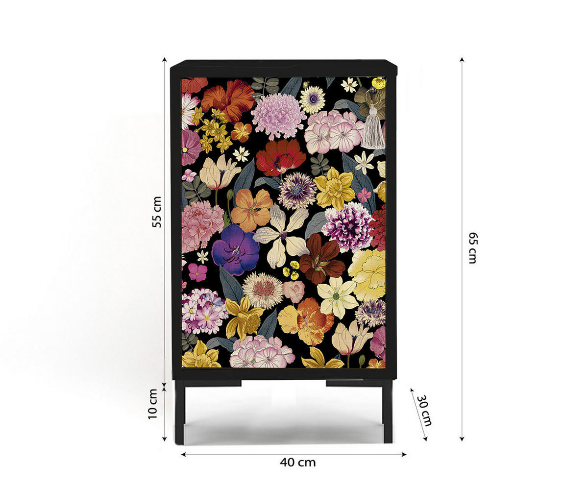 NACHTTISCH aus MDF mit WILD BEAUTY - Multicolor/Schwarz, Holzwerkstoff (30/65/40cm) - RNT By Really Nice Things