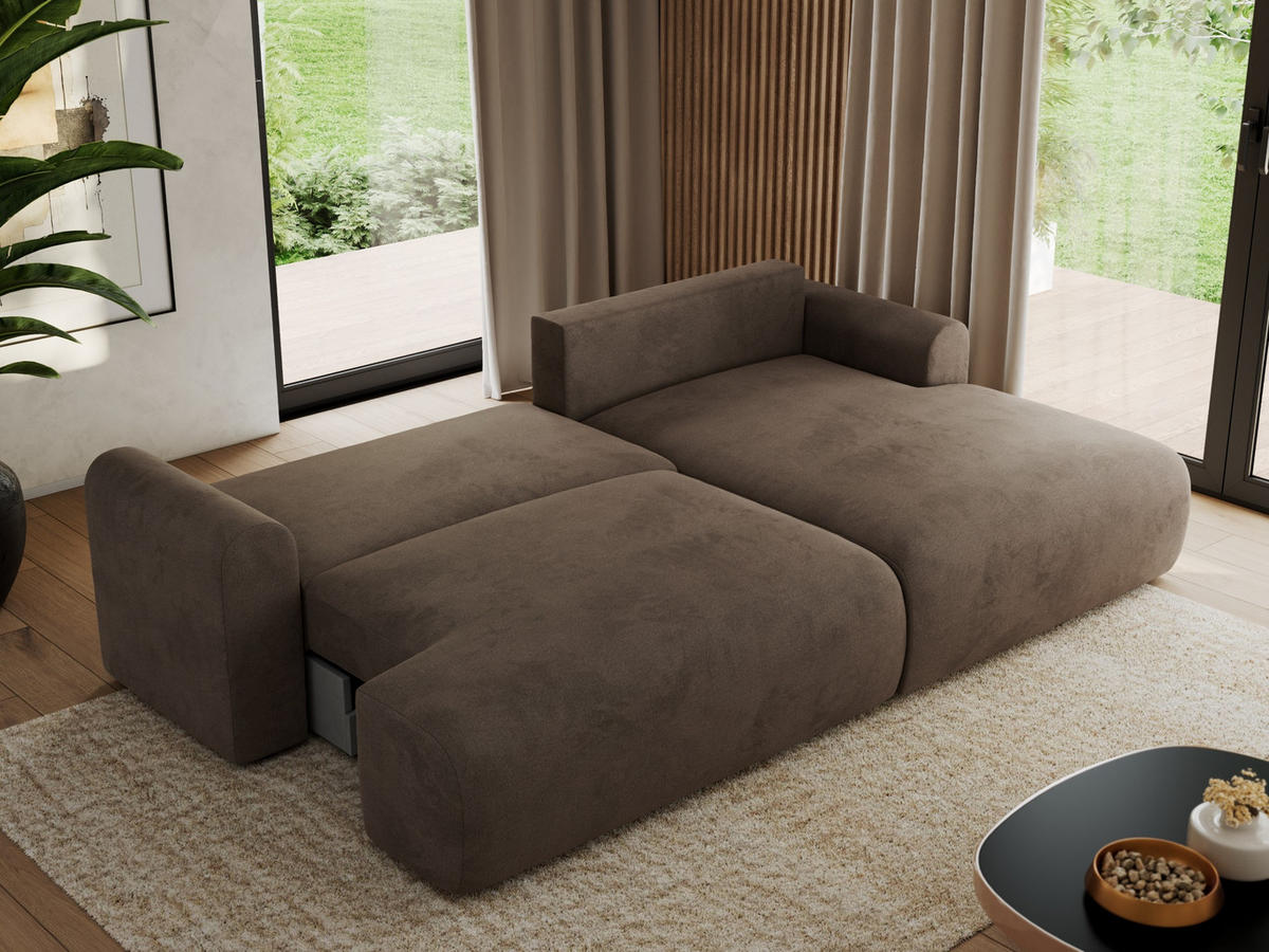 ECKSCHLAFSOFA TONO L Braun Velvet - rechts - Schwarz/Braun, Kunststoff/Textil (150/260cm) - MKS