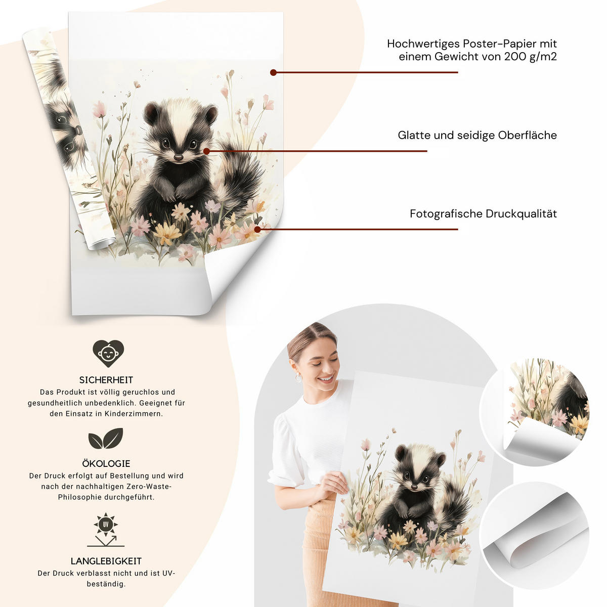 SADA PLAGÁTOV Do Detskej Izby Mackovia Mesiace Oblaky Hviezdy 3x Plagát A4 21 x 30 cm - oranžová/hnedá, papier (21/30/1cm) - Muralo