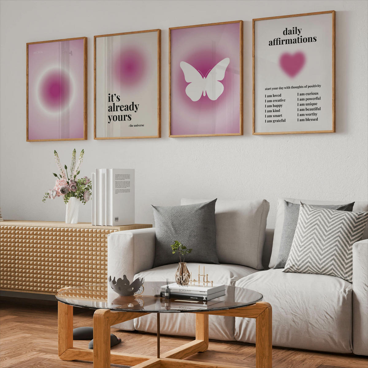 PLAKÁT Sada Aura Afirmace Pozitivní Citáty Motýl 4x A4 21x30 cm - různobarevná, papír (21/30/30cm) - Muralo