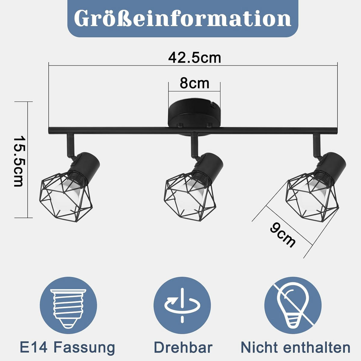 DECKENSTRAHLER Brückenau 42.5/9/15.5 cm - Schwarz, Metall (42.5/9/15.5cm) - ZMH