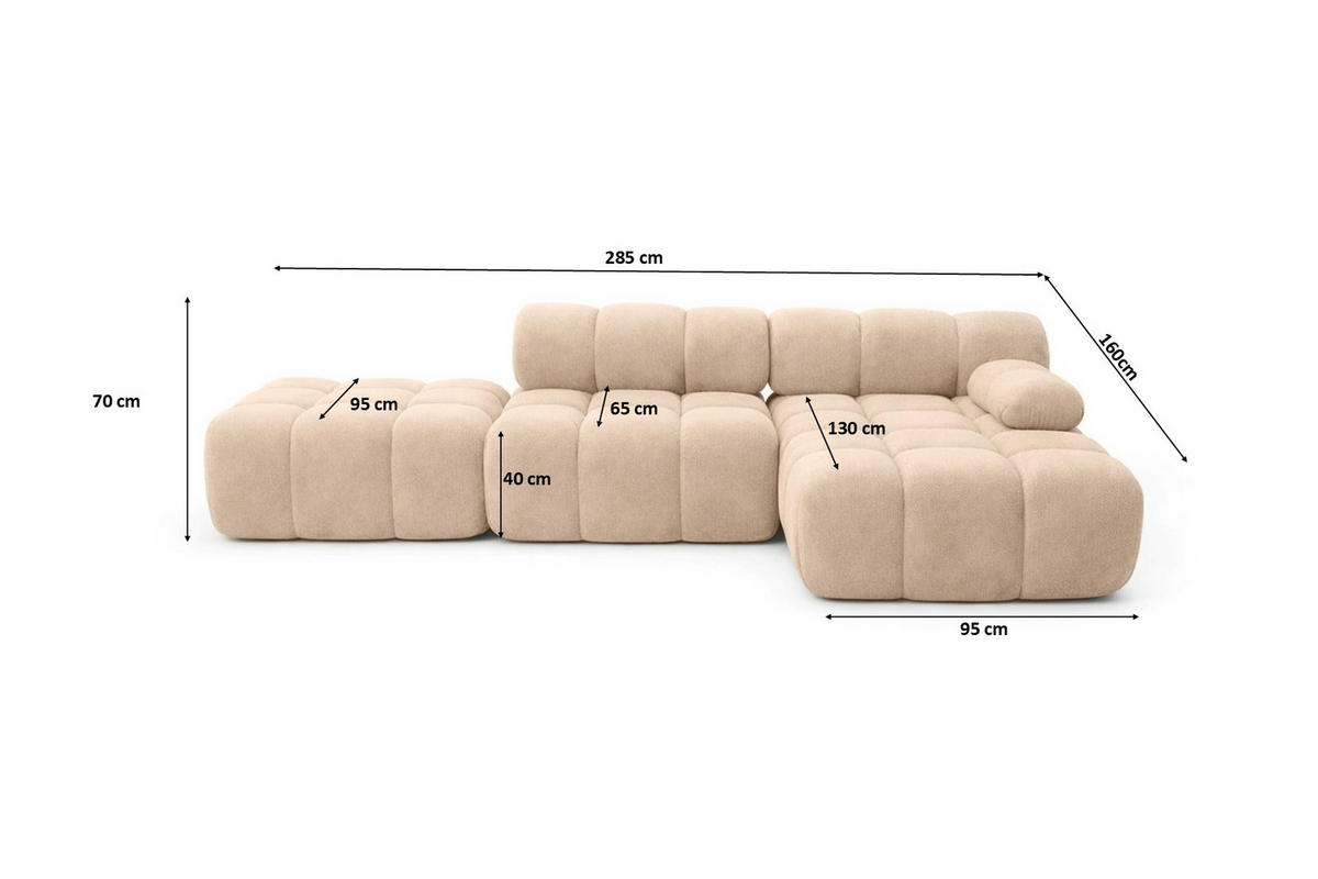 ECKSOFA L-Form Modular Mit Hocker, Veloursstoff Salvador, Beige, Rechts, Selia - Beige, Holz (285/160cm) - Kaiser Möbel