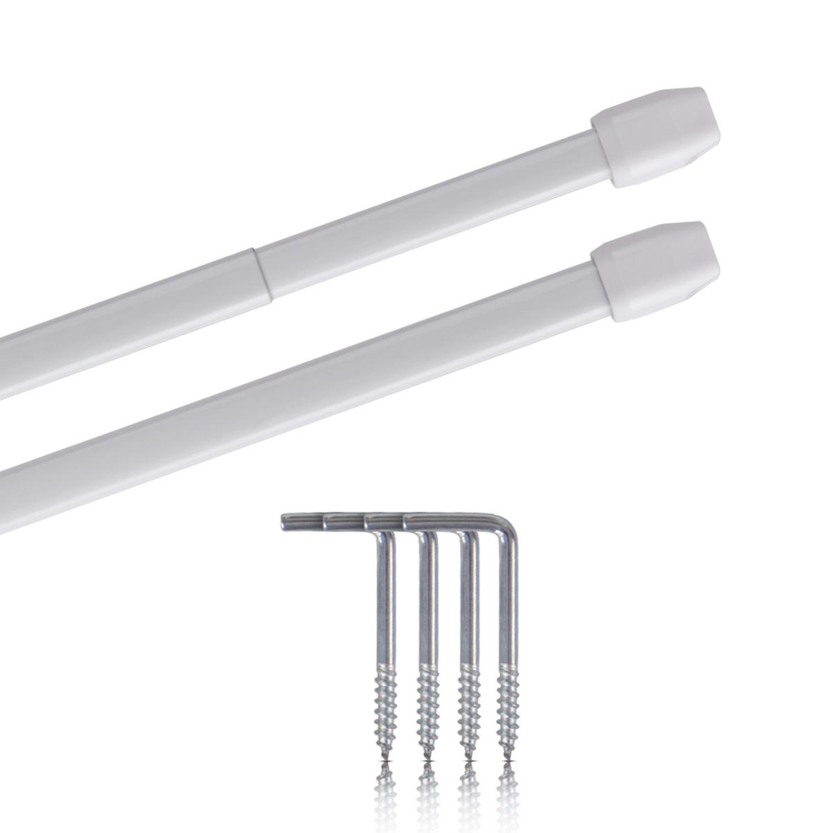 GARDINENSTANGE 2er-Pack Perlweiß 80-120 cm + 4 Schraubhaken - Weiß, Metall (1/80cm)