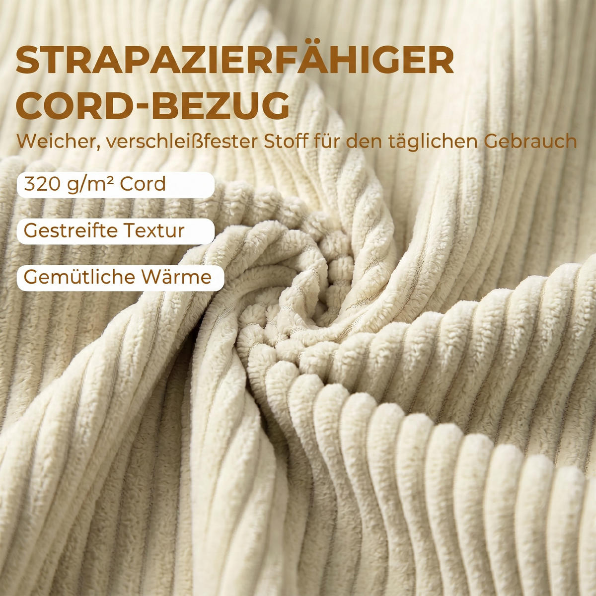 SITZBANK Polyester Gummibaumholz Beige - Beige, Holz/Textil (45/51/150cm) - HOMCOM