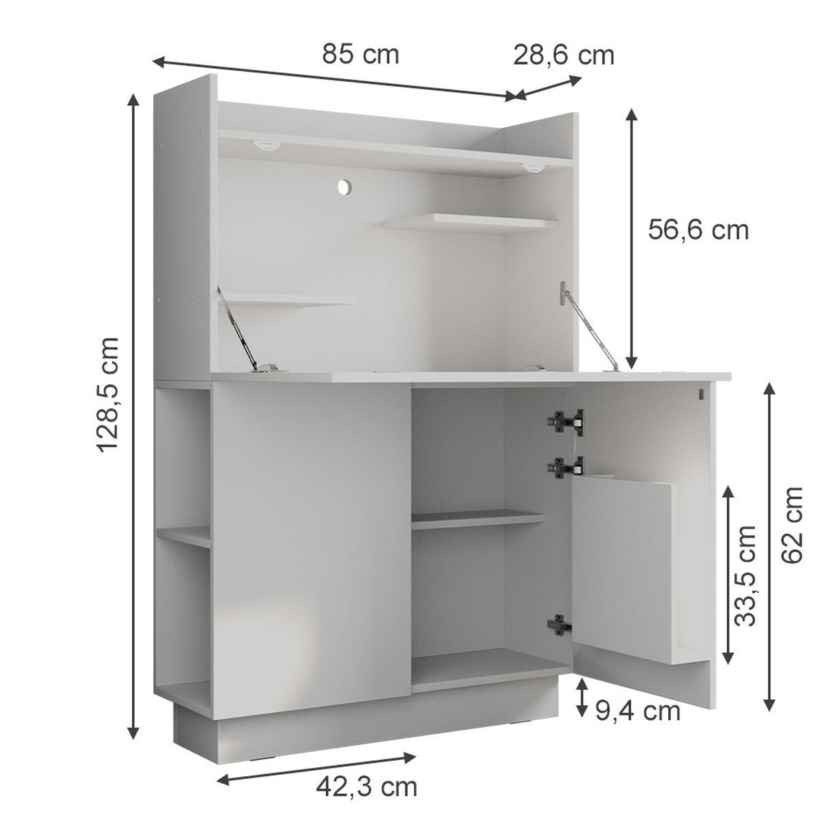 SEKRETÄR SCHREIBTISCH Alena Weiß 85 x 27 cm - Weiß, Holzwerkstoff (27/85/118.9cm) - Vicco