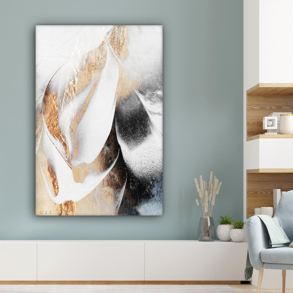 LEINWANDBILD Luxus - Abstrakt - Gold - Weiß 90x140 cm - Goldfarben, Textil (90/140cm) - MuchoWow