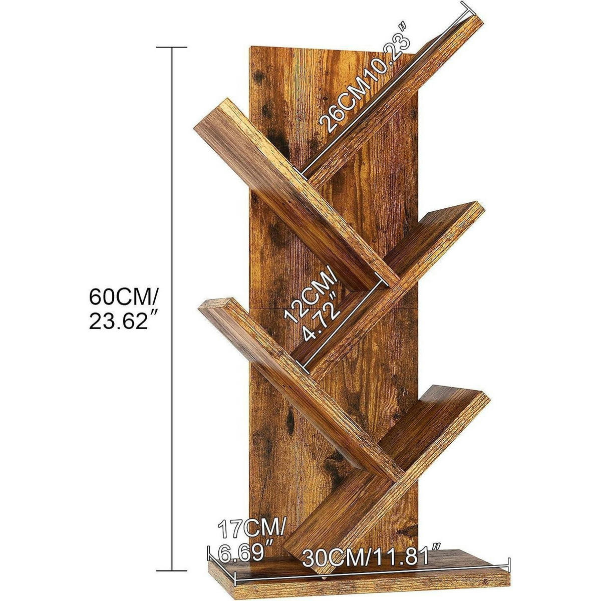 BÜCHERREGAL Baumstruktur 4 Ebenen Rustikal Braun 60 cm - Braun, Holzwerkstoff (17/60/30cm)