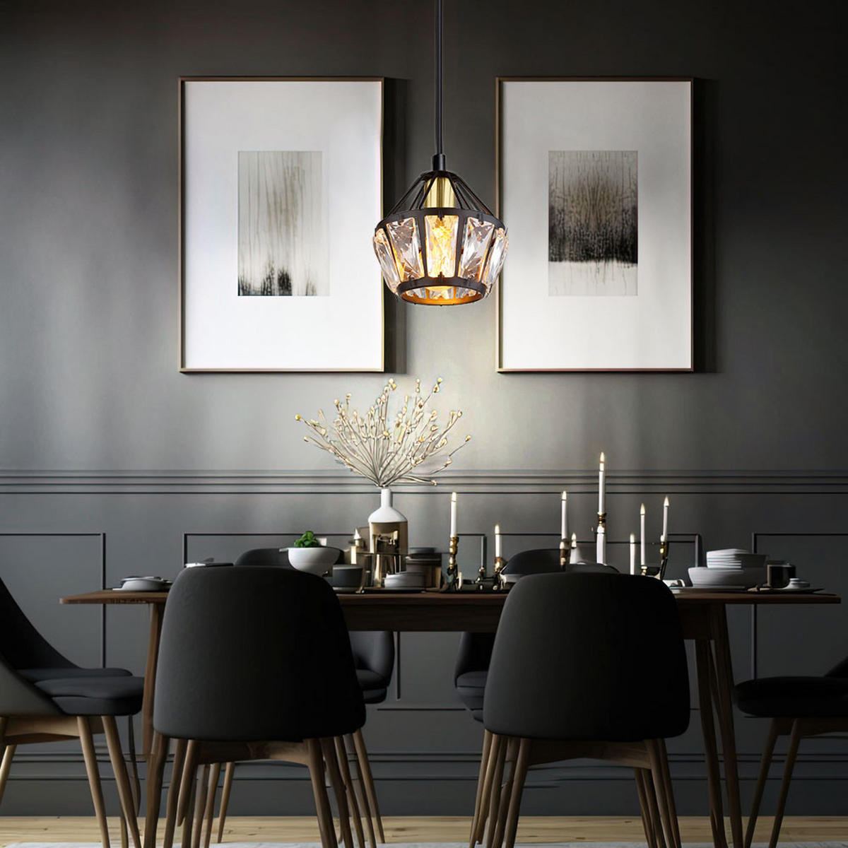 LED HÄNGELEUCHTE Metall Schwarz Kristalloptik - Schwarz, Glas (12.5/12.5/150cm) - Globo Lighting