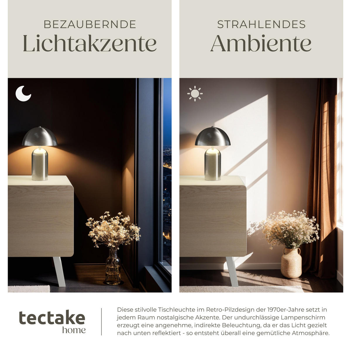 RETRO-TISCHLAMPE Altea,25 x 37 cm,Nickel matt - Nickelfarben, Metall (25/25/37cm) - tectake