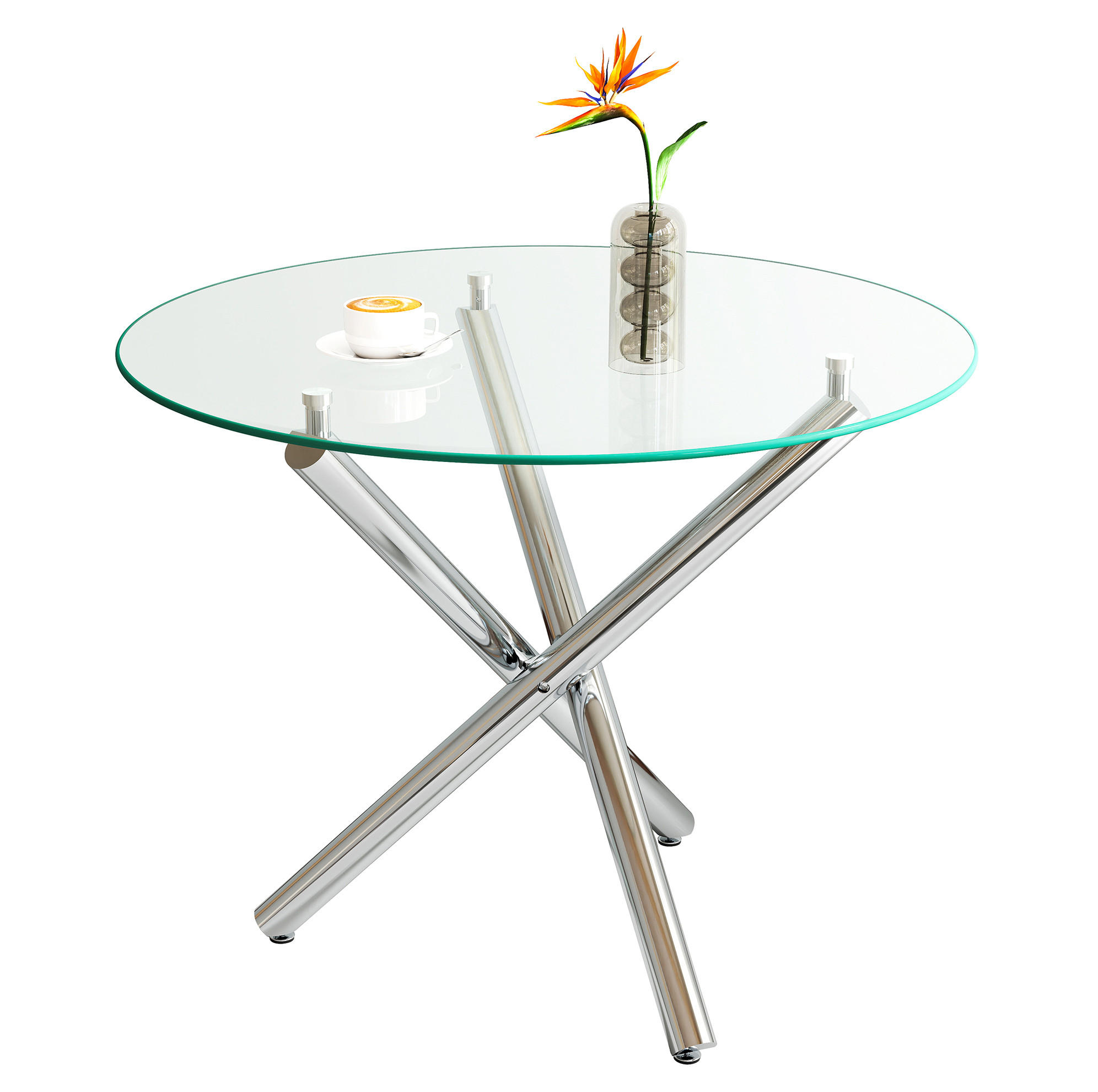 80/76/80 cm Silber aus Glas und Metall mit verstellbaren Gleitern - Silberfarben, Metall (80/80/76cm) - OKMYHOME