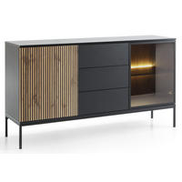 KOMMODE Lagos 154 cm mit drei Schubladen Schwarz und Wotan Eiche - Eiche Wotan/Schwarz, Holzwerkstoff/Metall (154/83/39cm) - Ravio
