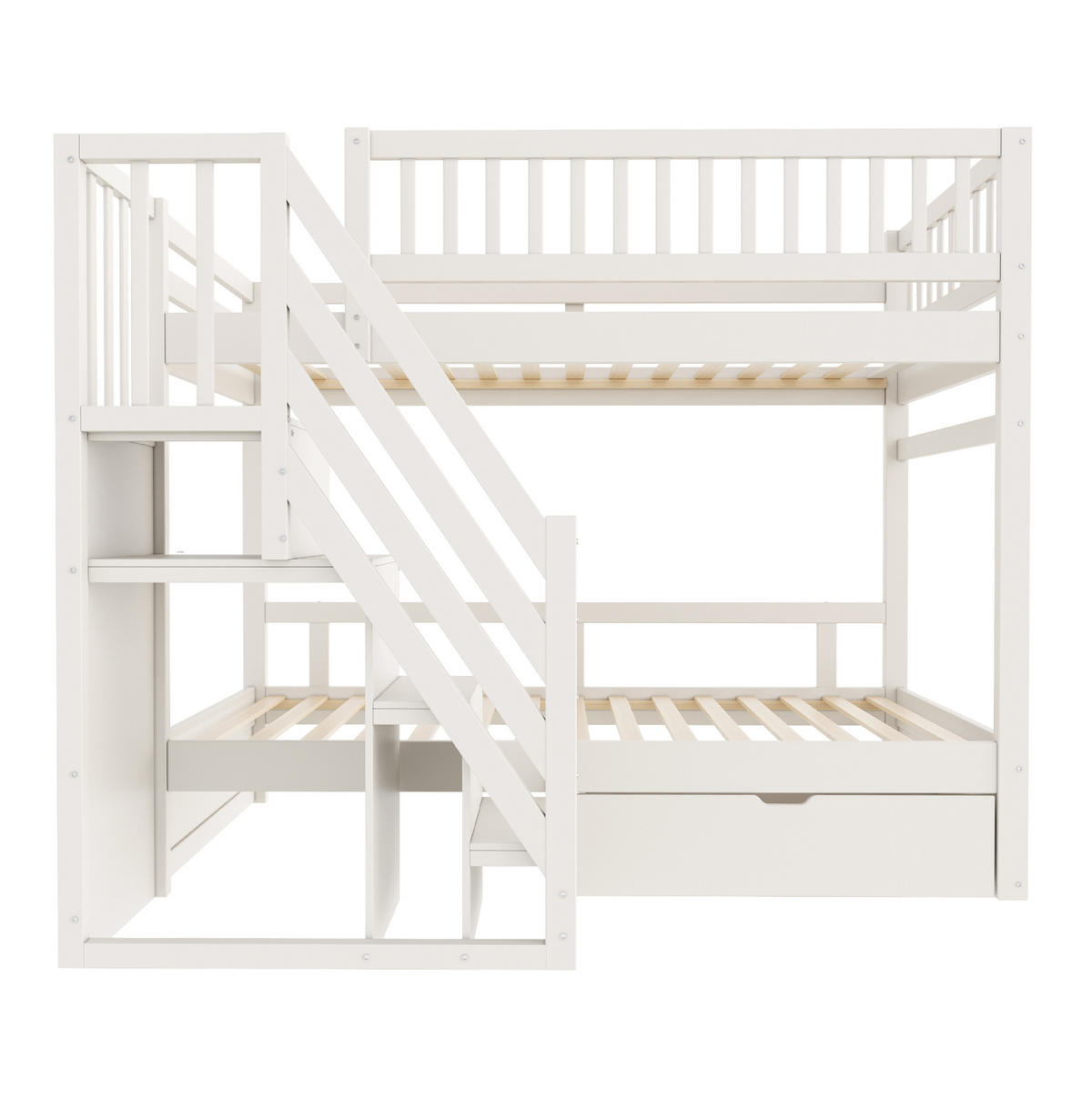 ETAGENBETT 90/200 cm aus Kiefernholz mit Treppe und Stauraum Weiß - Weiß, Holz (90/200cm) - Modenvie