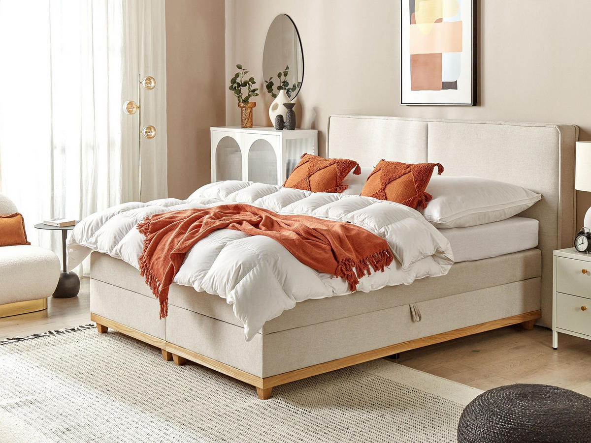 BOXSPRINGBETT 180/200cm Helles Beige Dynasty - Beige, Textil (180/200cm) - Beliani