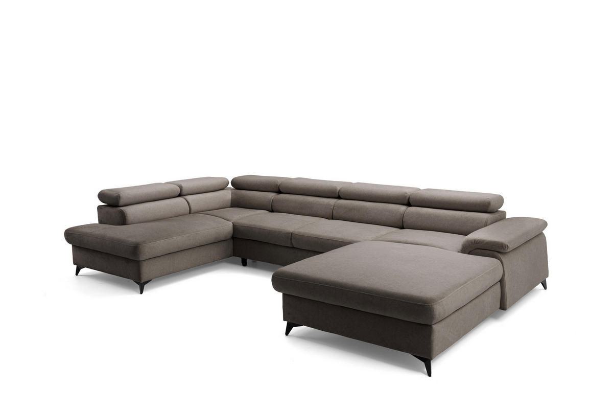 ECKSOFA U-Form PLAZA U Rechts mit Schlaffunktion 125x256 Velours Dunkelgrau - Dunkelgrau/Schwarz, Holz/Kunststoff (210/95/350cm) - Muffo