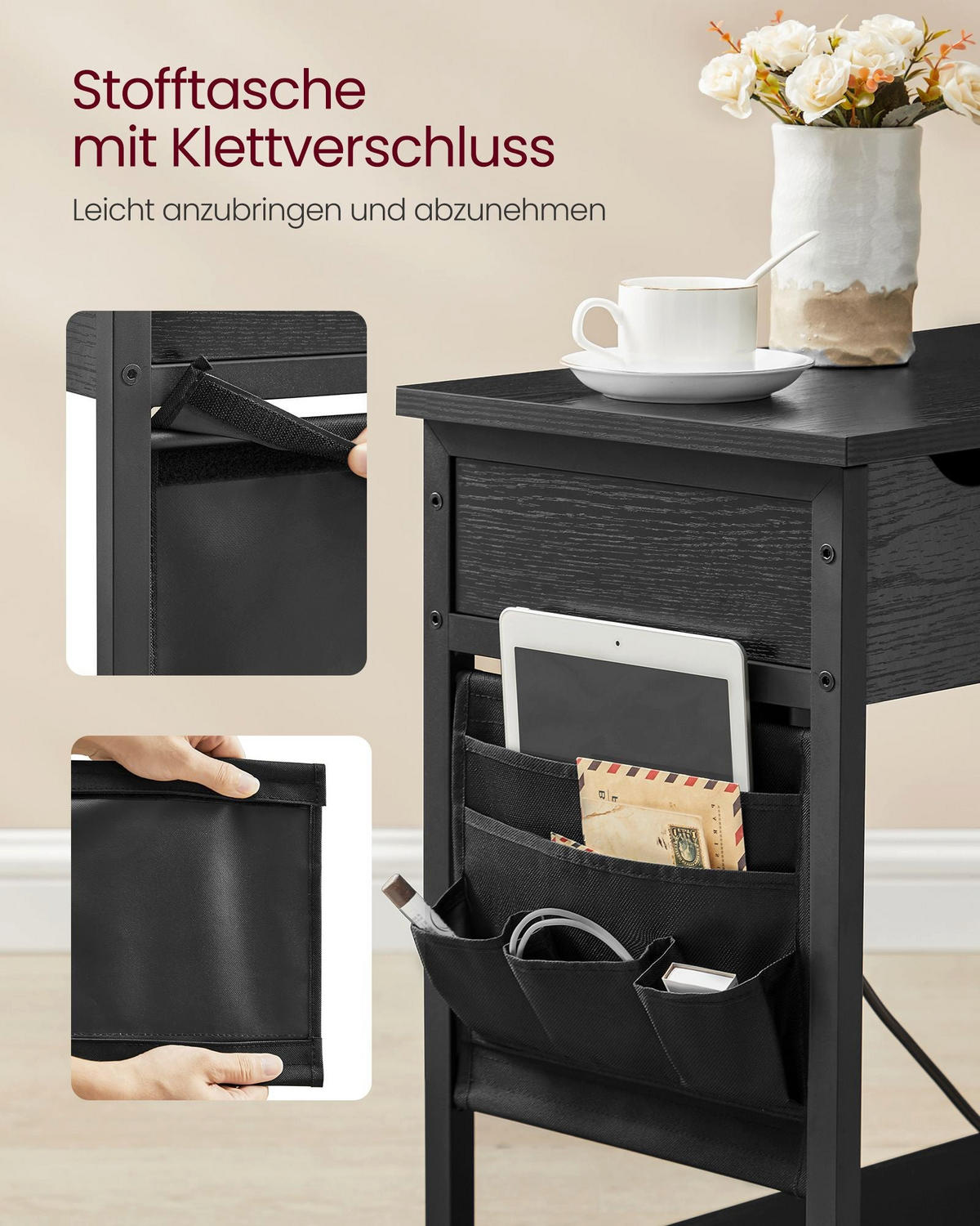 BEISTELLTISCH KINSHASA - Schwarz, Holzwerkstoff (60/31.5/60cm) - Hansiro