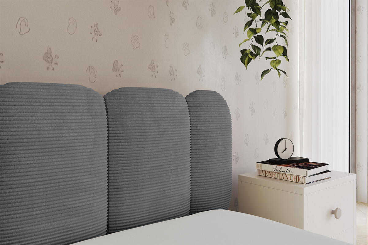 EINZELLBETT Jugendbett mit Bettkasten und Matratze H3/H4, Links - AVRY 80x200 Dunkelgrau - Graphitfarben, Holzwerkstoff/Textil (80/200cm) - ALTDECOR