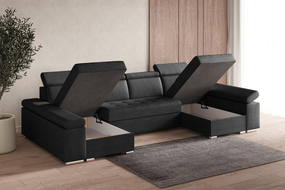 WOHNLANDSCHAFT - Ecksofa U - Luka U - Dunkelgrau (Twist 23) - Dunkelgrau, Holzwerkstoff (330/94/168cm) - Möblo