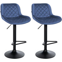 BARHOCKER 2er Set Samt Blau - Blau/Schwarz, Textil/Metall (50/84/52cm) - CLP
