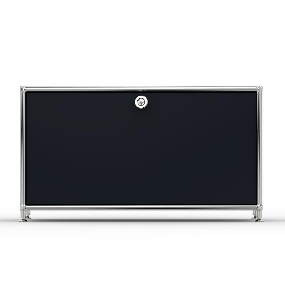 TV Board mit Klappe & Schloss, Breite 77 cm, Graphitschwarz - Chromfarben/Silberfarben, Metall (40/43/77.2cm) - Versee