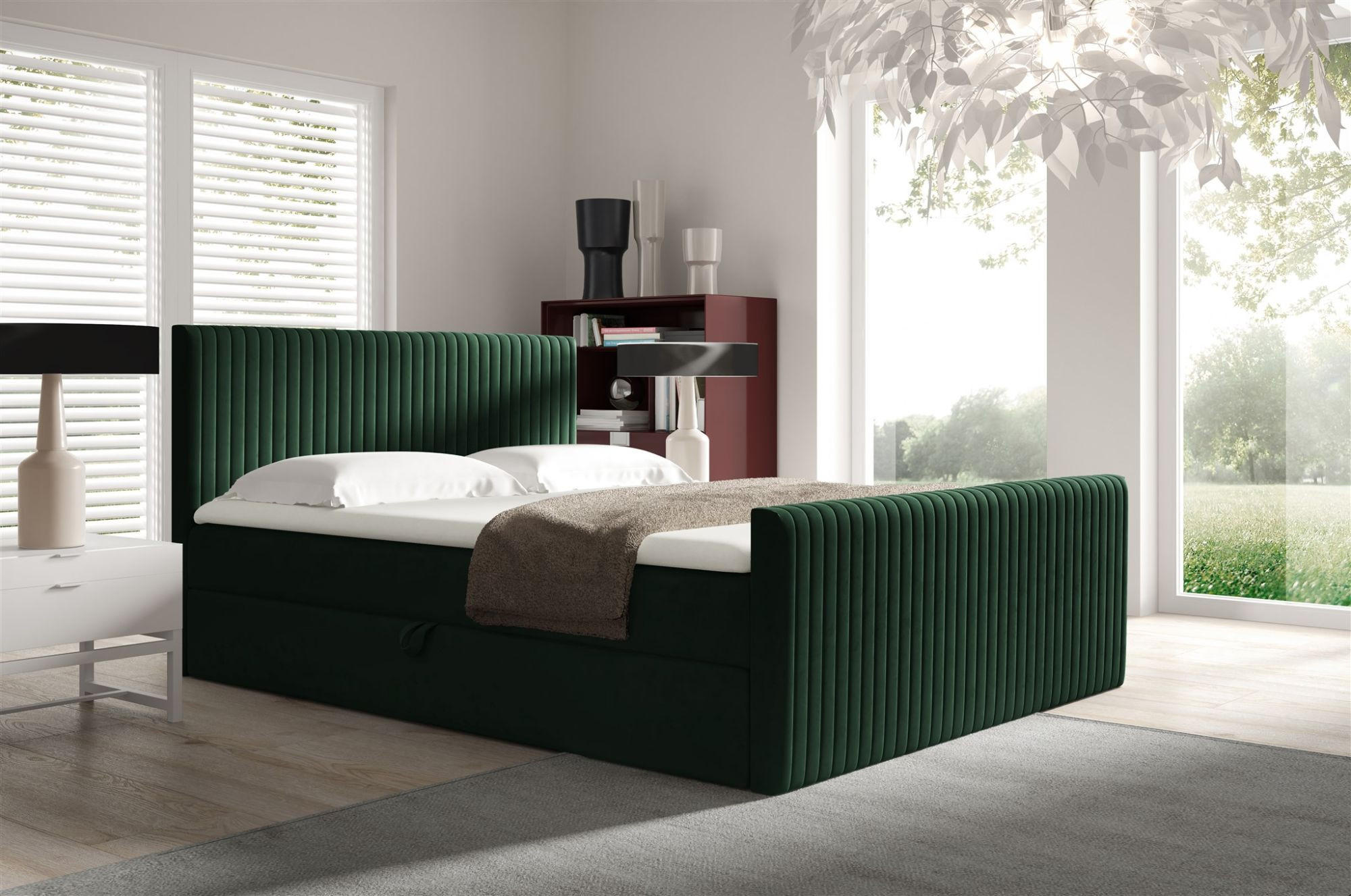 BOXBETT Adrien In überlänge - Grün, Holzwerkstoff/Textil (200/220cm) - Fun Möbel