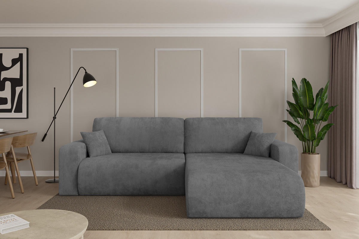 ROHOVÁ SEDAČKA s funkcí spaní, otoman vpravo BERY-L 276x193x88 tmavě šedá manšestr - černá/tmavě šedá, kompozitní dřevo/textil (276/193cm) - ALTDECOR