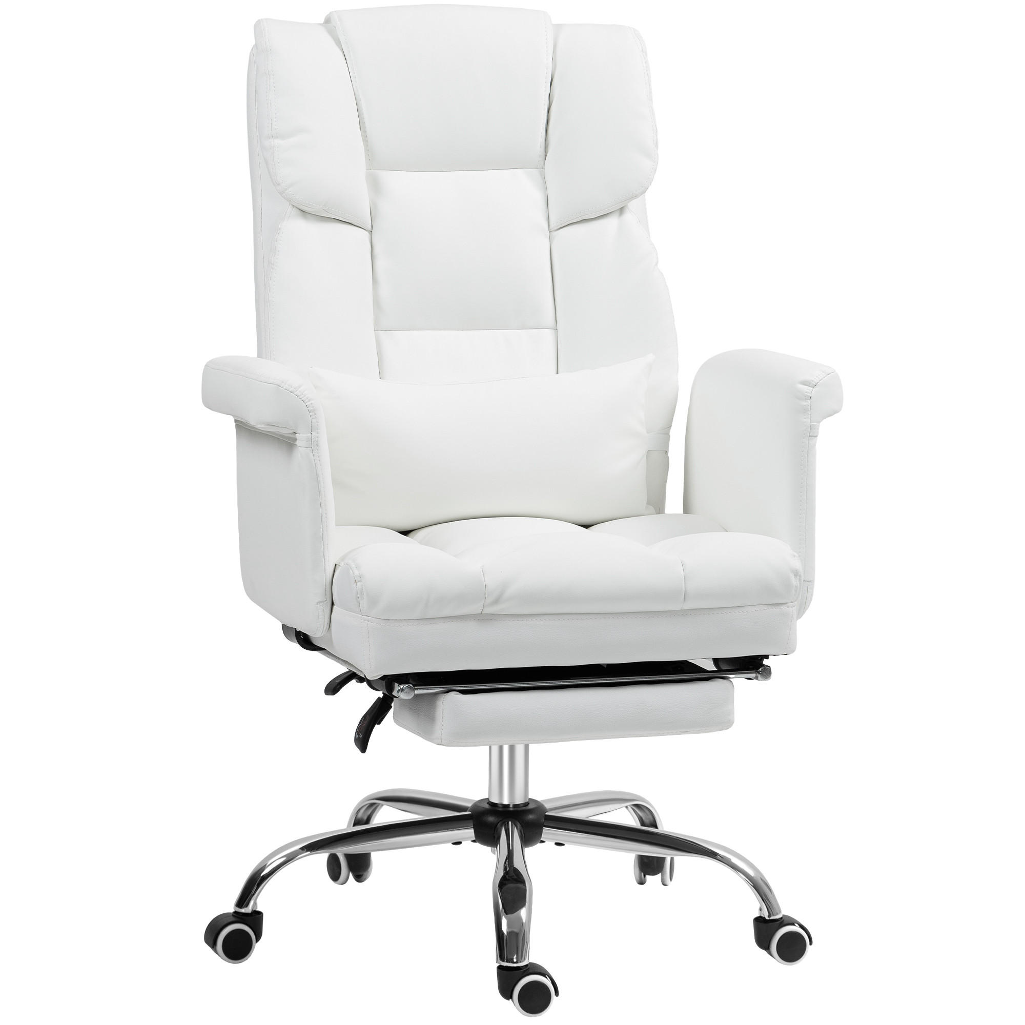 BÜROSTUHL, Ergonomisch Schreibtischstuhl mit Liegefunktion, Lendenkissen, Weiß - Chromfarben/Weiß, Kunststoff/Metall (65/115/69cm) - HOMCOM