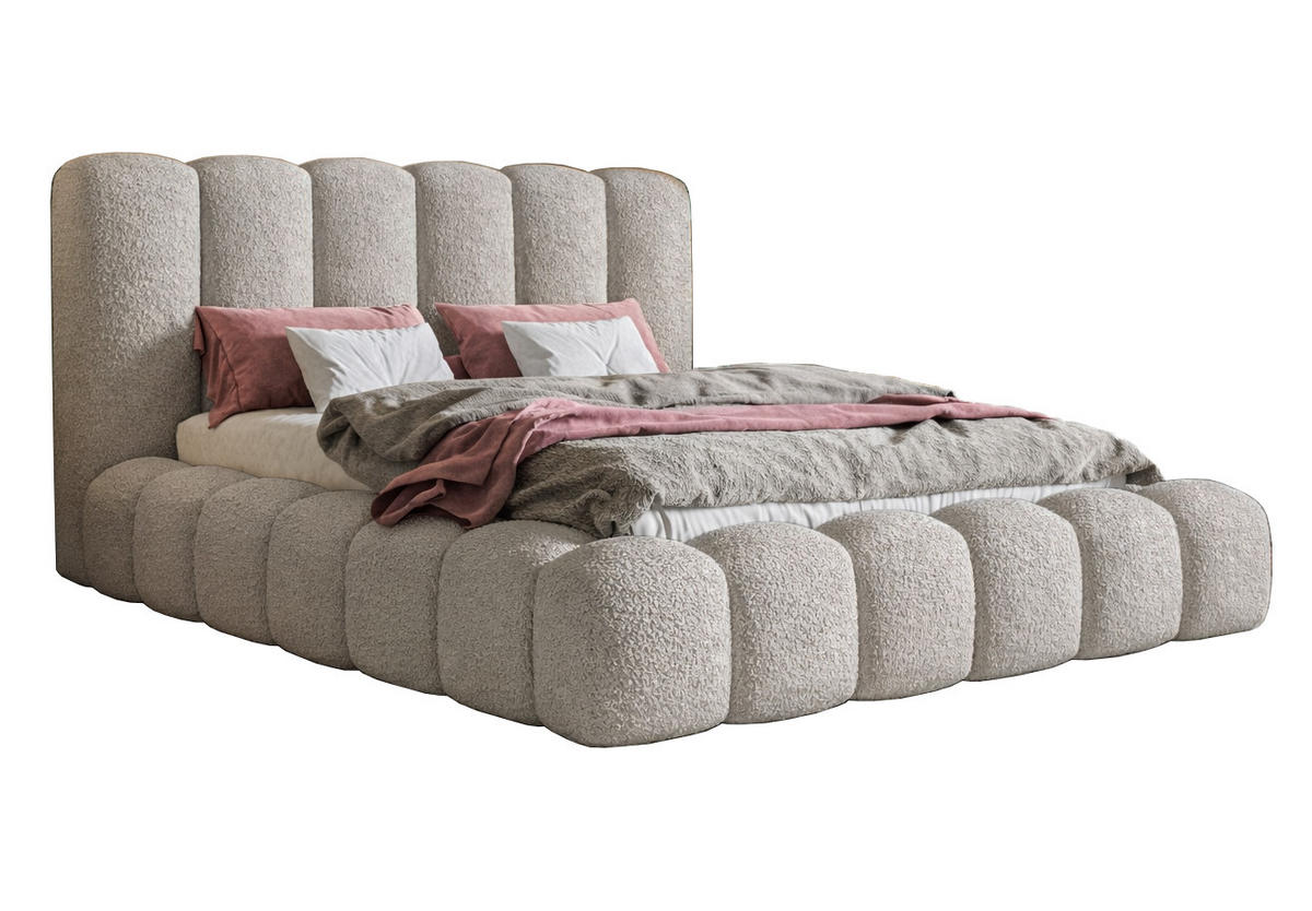 POLSTERBETT 180x200 Madeno mit Bettkasten, Boucle, Hellgrau - Hellgrau, Holz/Textil (180/200cm) - Emporius