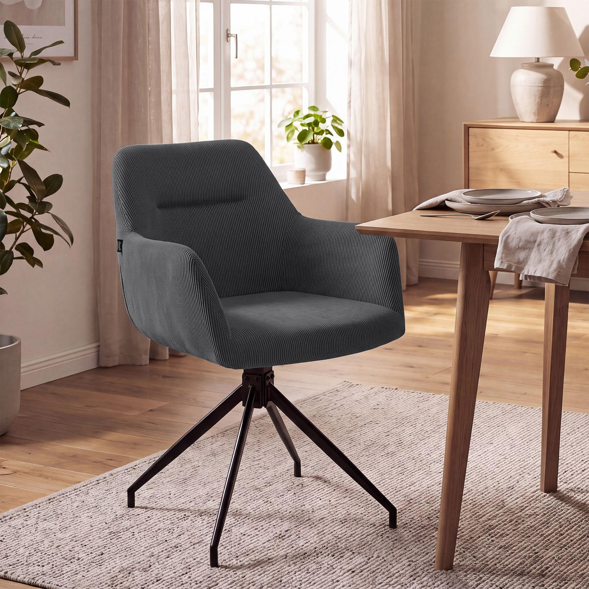 ESSZIMMERSTUHL Cord Dunkelgrau - Dunkelgrau/Schwarz, Textil/Metall (58/85/60cm) - CLP