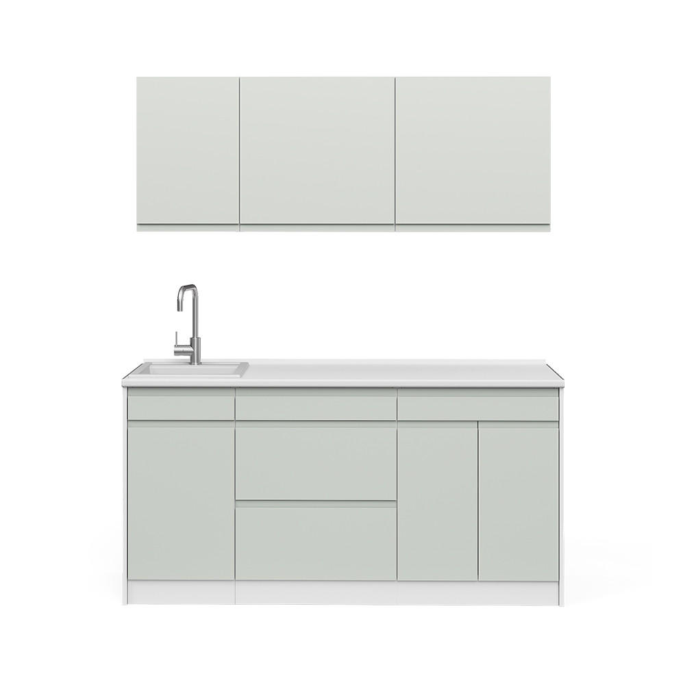 SINGLEKÜCHE R-Line, Pastellgrün/Weiß, 160 cm Arbeitsplatte Satin - Pastellgrün/Weiß, Holzwerkstoff (160/81.6/60cm) - Vicco