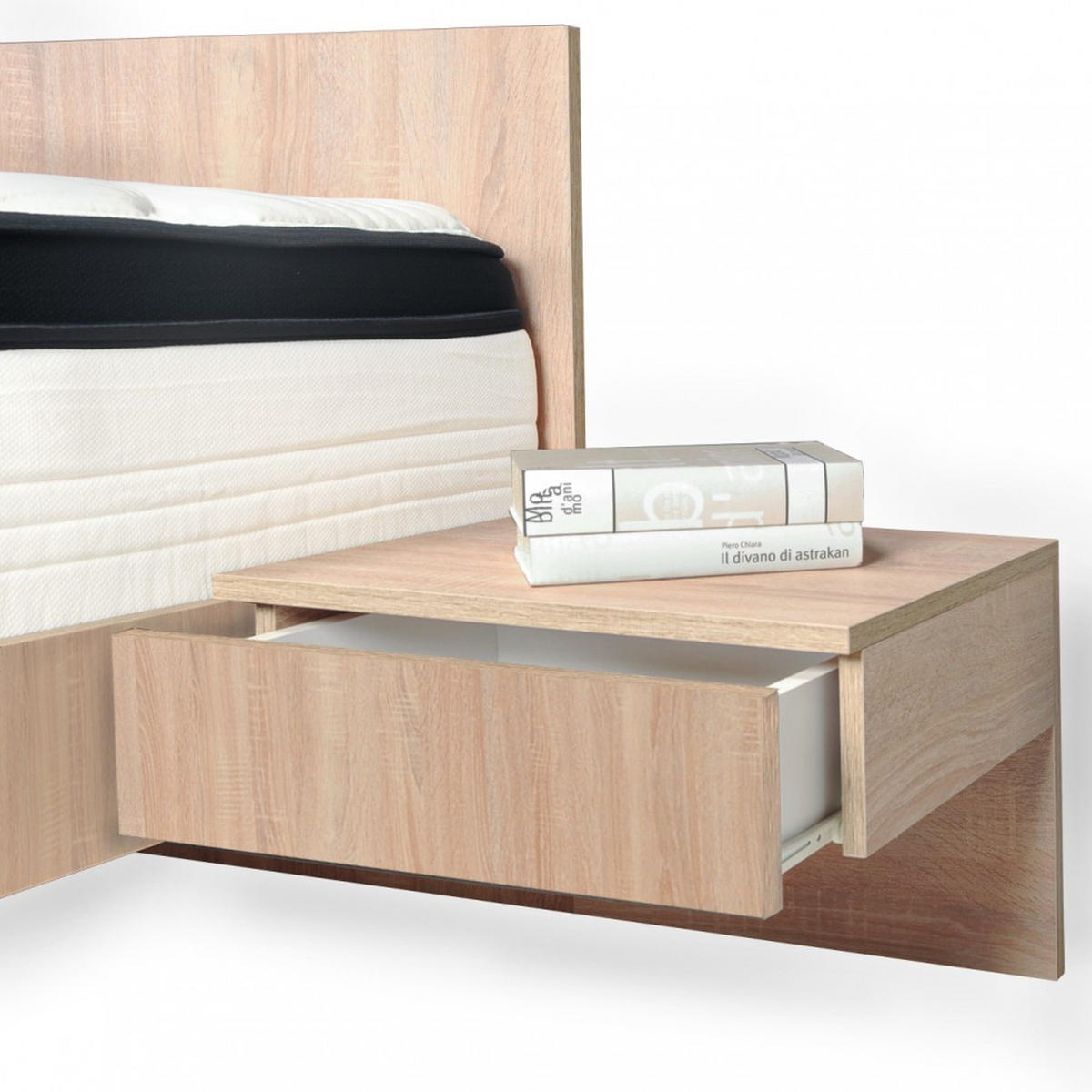 BETT COOL 140x190 cm + 2 Konsolen + Lattenrost + Matratze CASSIE / Gebleichte Eiche - Sonoma Eiche, Holzwerkstoff - Weber Industries