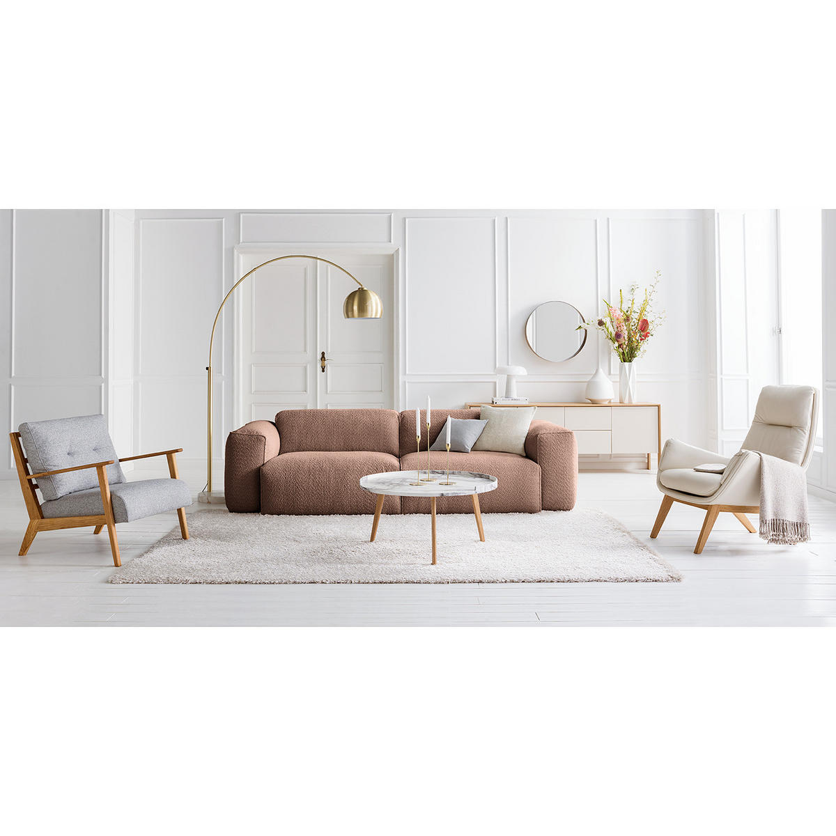 3-SITZER SOFA - Mauve/Schwarz, Kunststoff/Textil (251/71/102cm) - home24