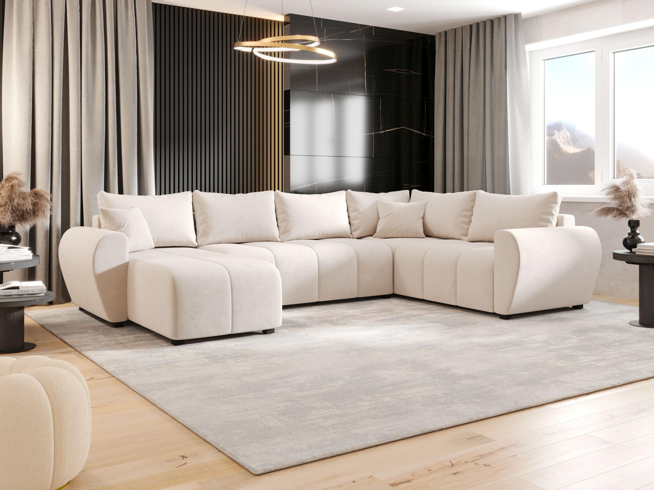 WOHNLANDSCHAFT MOLISA U PLUS Itaka 16 Rechts mit Schlaffunktion - Beige, Textil (303/82/208cm) - Bedante