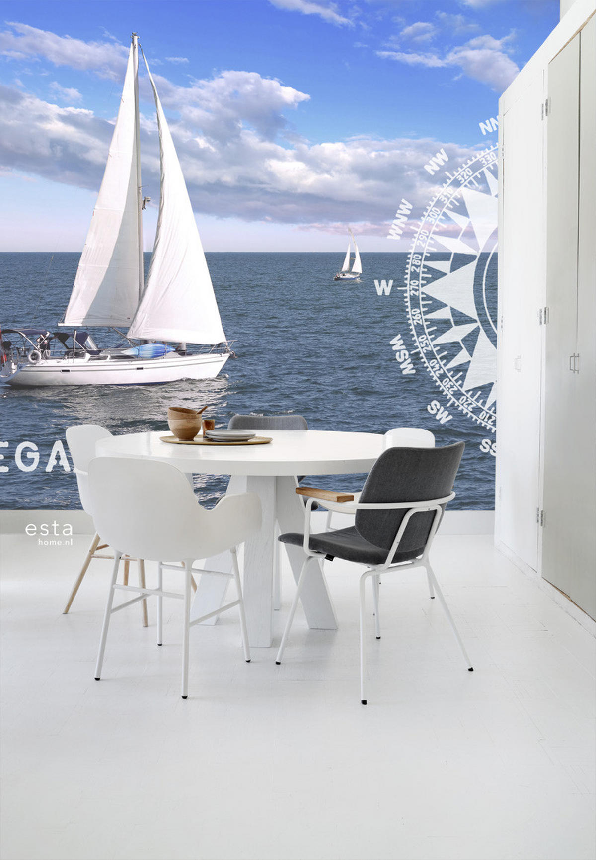 FOTOTAPETE Segelboot 372 x 270 cm - Blau, Papier (372/270cm) - ESTAhome