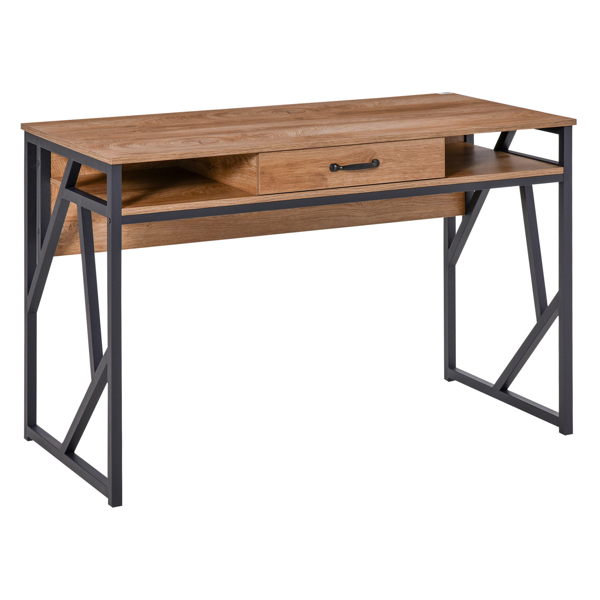 SCHREIBTISCH Schwarz und Walnuss-Optik mit Schublade und 2 Fächern 120/60/76 cm - Walnussfarben, Holzwerkstoff (60/120/76cm) - PANGIVO