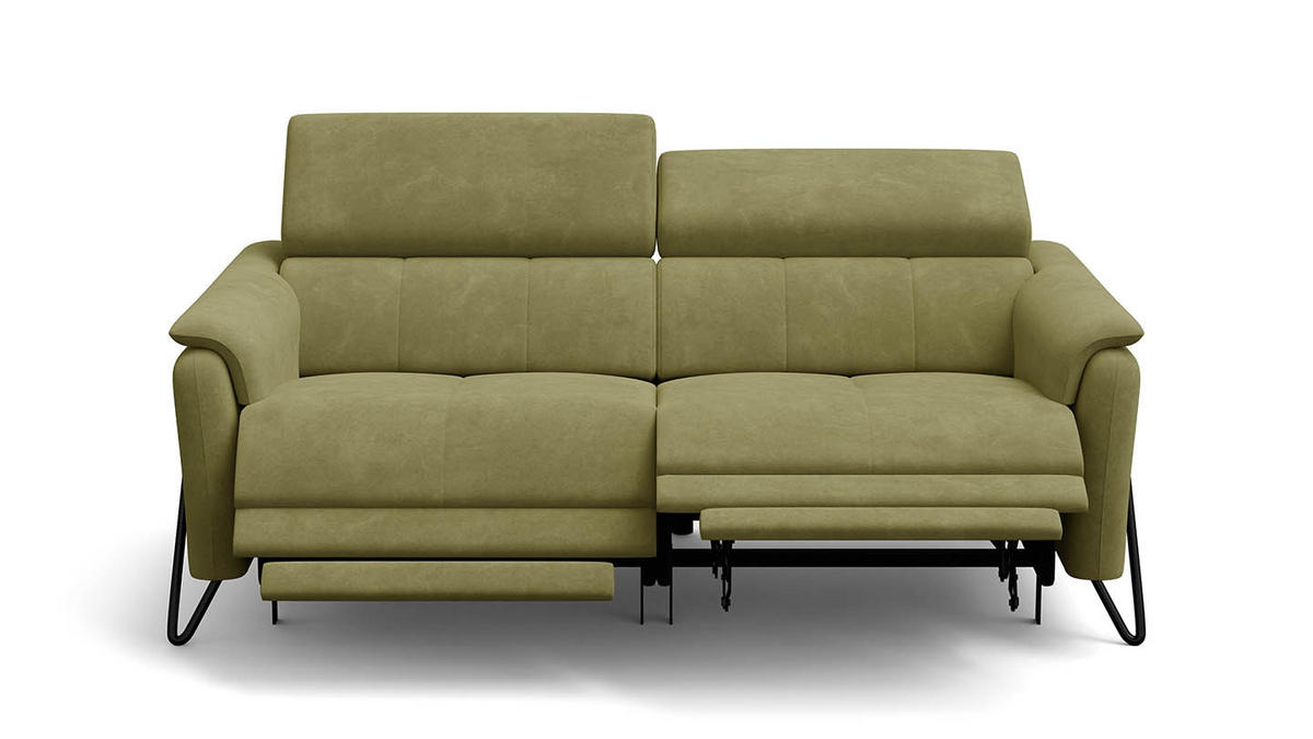 RELAXSOFA RODEN 3-Sitzer mit 2 Relax, olive, Veloursstoff - Grün, Holz/Textil (194/82/103cm) - Wozimo