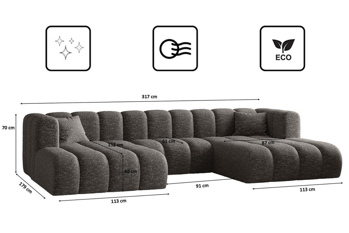 ECKSOFA U-form Grand modular stoff Haga Graphit - Graphitfarben, Holz (317/179cm) - Kaiser Möbel