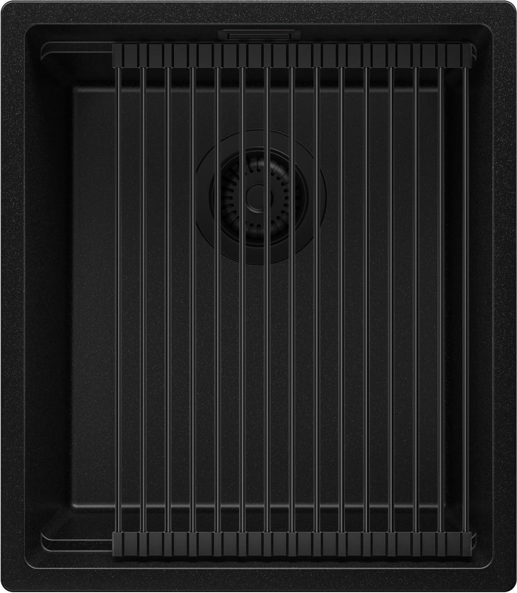 UNTERBAUSPÜLE GRANIT Praga, 2-er set Alles Schwarz 41/47 cm 1 Becken + Ablauf-Set + Aufrollbare Abtropffläche ab 45er Unterschrank - Schwarz, Kunststoff (41/20/47cm) - Primagran