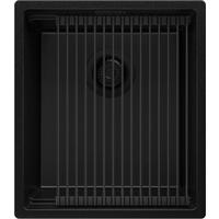 UNTERBAUSPÜLE GRANIT Praga, 2-er set Alles Schwarz 41/47 cm 1 Becken + Ablauf-Set + Aufrollbare Abtropffläche ab 45er Unterschrank - Schwarz, Kunststoff (41/20/47cm) - Primagran