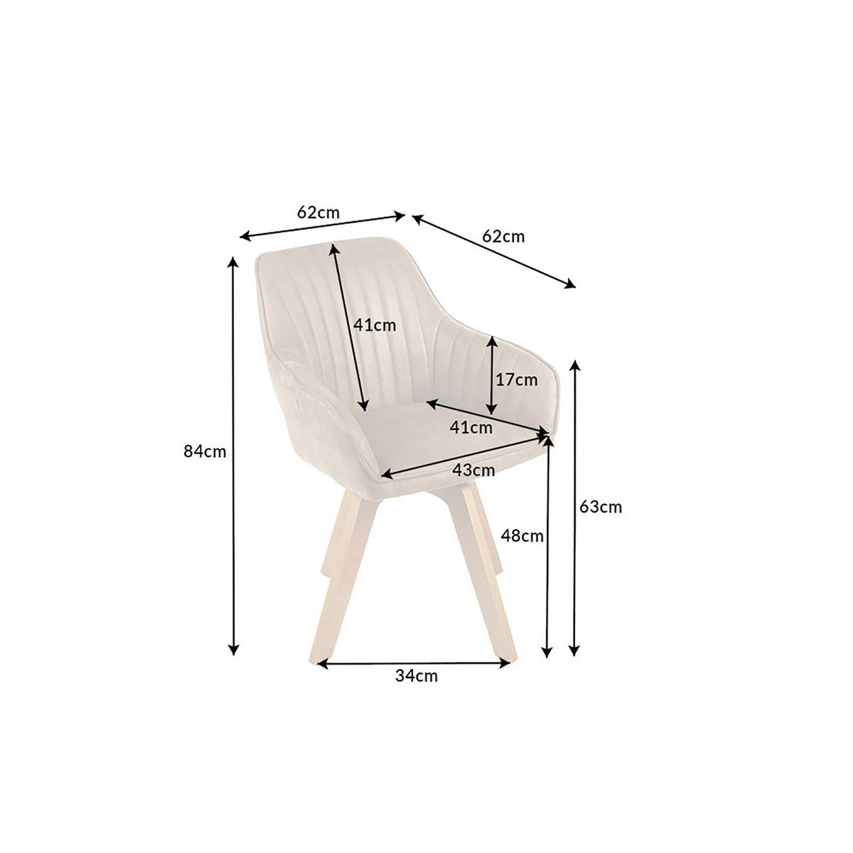 STUHL LIVORNO Samt Greige 85 cm - Champagner/Beige, Holz/Textil (62/84/62cm) - riess-ambiente