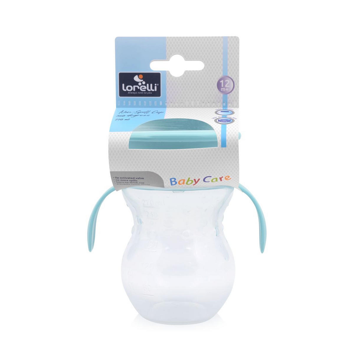 TRINKLERNBECHER 360 Grad 270 ml blau Kunststoff, auslaufsicher, skala, Deckel, Schutzdeckel, Haltegriffe - Blau, Kunststoff (12/12/12cm) - Baby Care