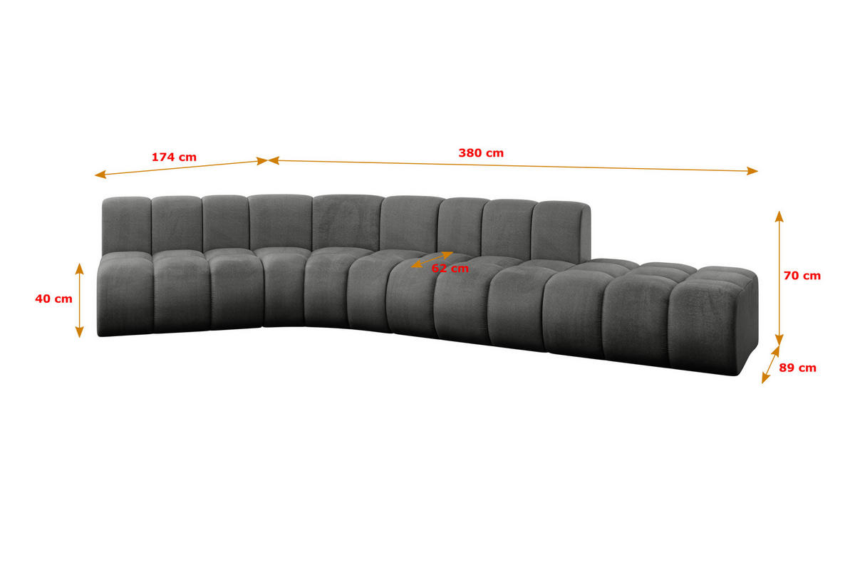 ECKSOFA modulares Sofa Brilo-L1 - 380x174x70 cm Dunkelgrau - Dunkelgrau, Holzwerkstoff/Textil (380/174cm) - ALTDECOR