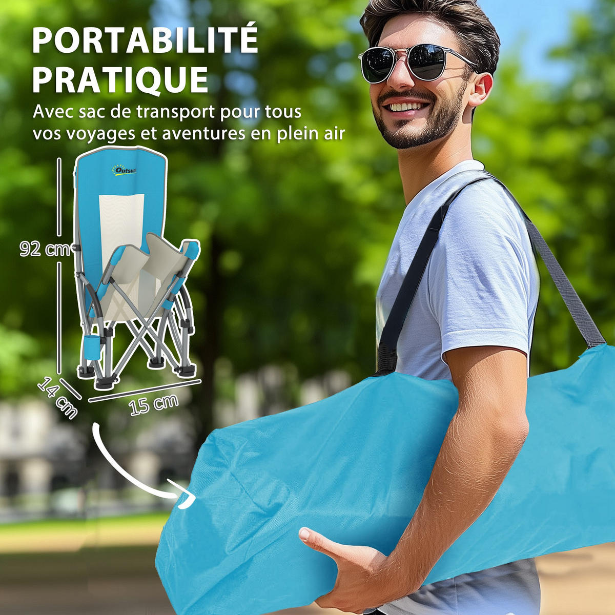 GARTENKLAPPSESSEL DE-15662 70/58/79 cm, mit Getränkehalter Blau - Blau, Metall (58/79/70cm) - ComfortXL